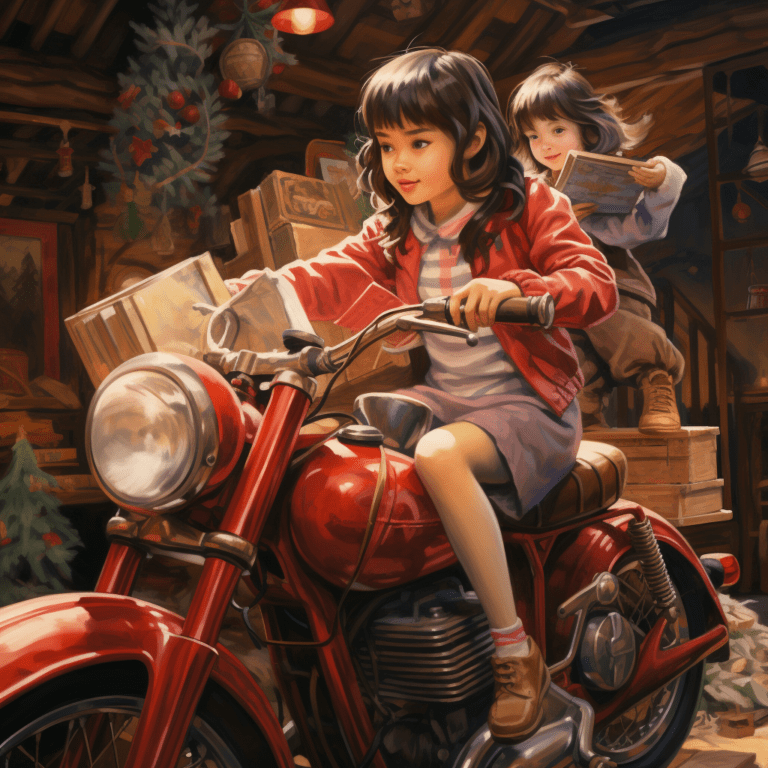 Panika and Entropia with a motorcycle on an attic