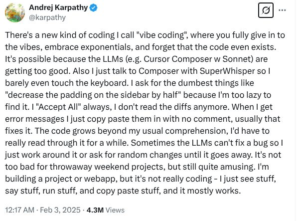 Vibe Coding according to Andrej Karpathy